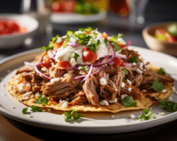 Tostadas de Porc Effiloché Savoureux avec Crème Chipotle et Salade de Chou